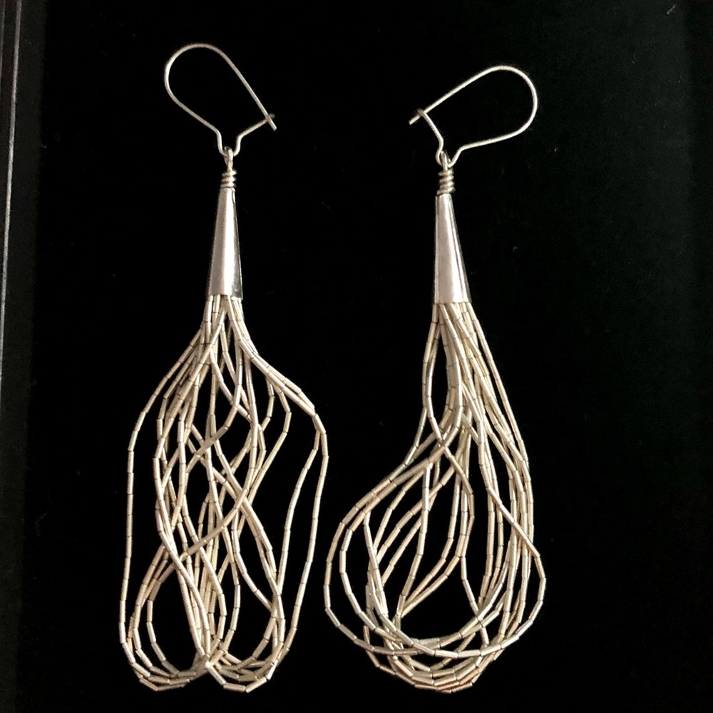 Silver strand earrings